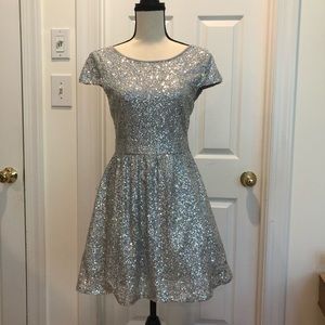 SILVER SEQUIN SPARKLE FLARE DRESS